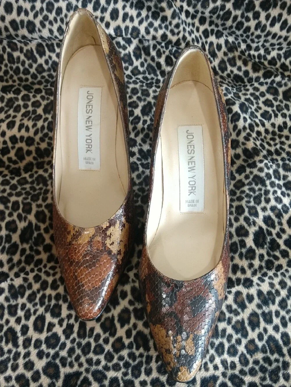 Jones New York Snake-Print Pumps in Brown and Tan